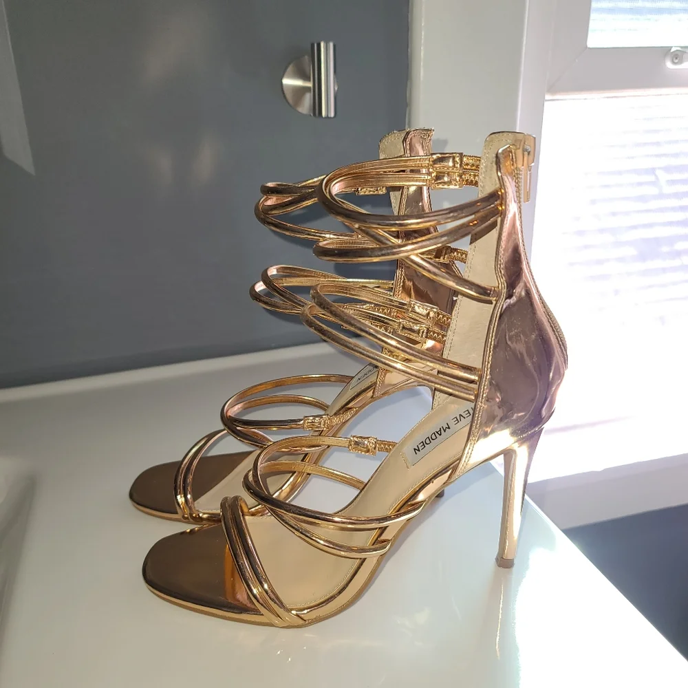 Steve Madden Gold Strappy Heels - Picture 4 of 5
